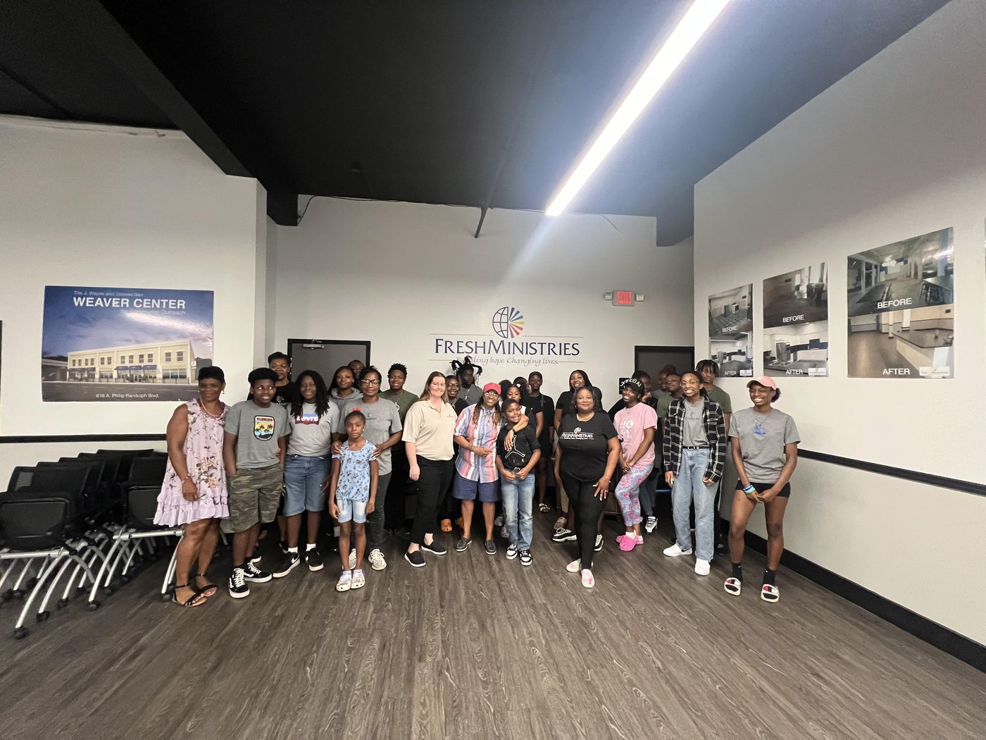 Families in the community room at the Weaver Center for Community Outreach