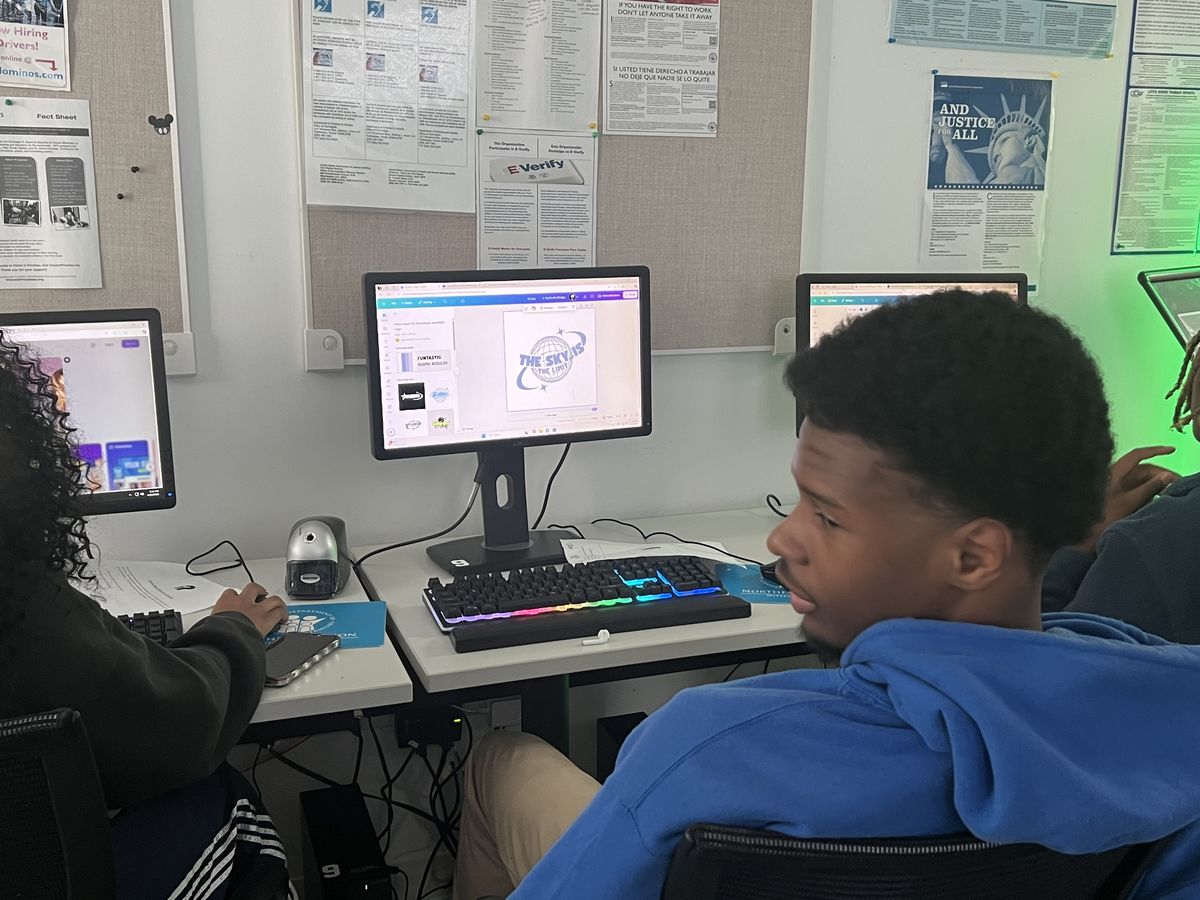 A FreshFoundations student working toward a certification in the computer lab