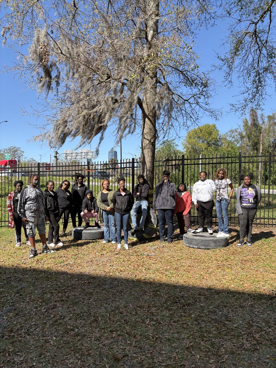 FreshPath students outdoors during a group mentoring session