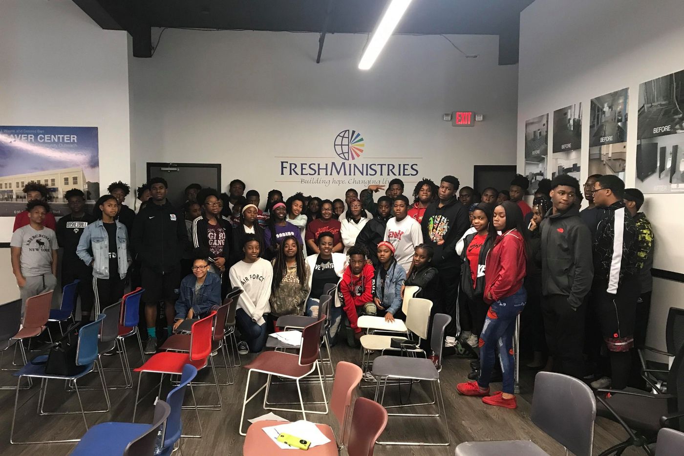 Young people and families gathered at a FreshMinistries event.